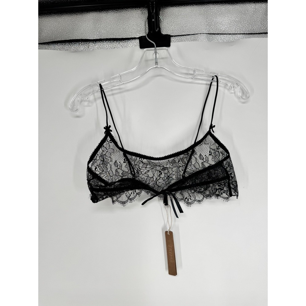 SKIMS Ultra Fine Lace Scoop Bralette Bra Womens Size XS Onyx Black Floral Sheer